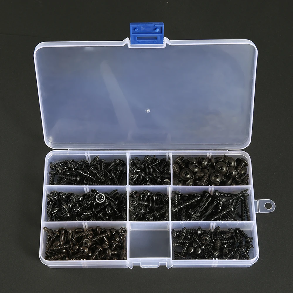 Black Carbon Steel Pan Head Self-Tapping Screw Assortment Kit (340/500 Pieces)