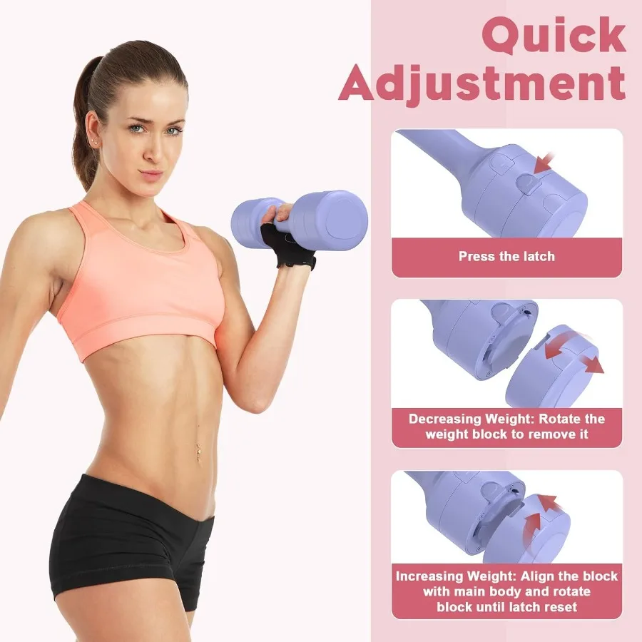 Adjustable Dumbbell Set of 2, 11Lb/Pair Weights Dumbbells for Women, Each 2.2lb, 3.3lb, 4.4lb, 5.5lb Hand Weights Set for Home G