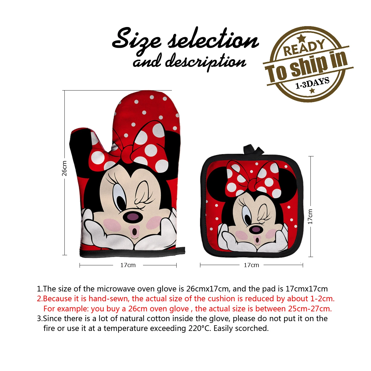 MINISO Disney Microwave Oven Mitts Anti-scalding Gloves Mickey Mouse Oven Mitten Potholder Insulation Mat Baking Kitchen Tool silicone oven mitts kitchen gloves silicone oven gloves cotton pot holders silicone oven protector