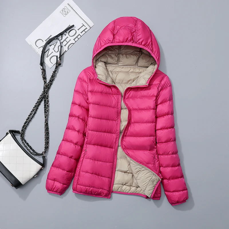 New Casual 90% Ultra Light White Duck Down Jacket Women Autumn Winter Warm Double sided Coat Lady Plus Size Female Hooded Parka