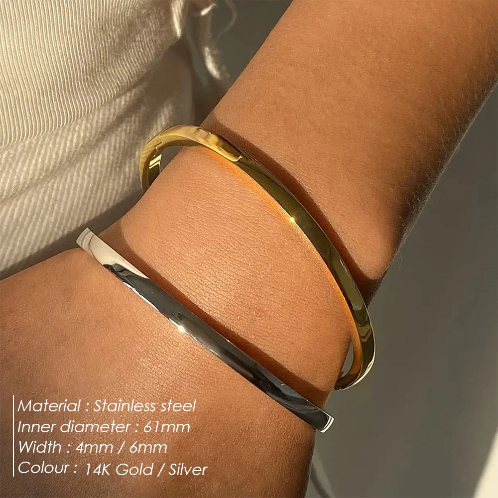 61mm Polished Textured Waterproof Stainless Steel Big Bracelet Bangle Statement Glossy Minimalist Jewelry