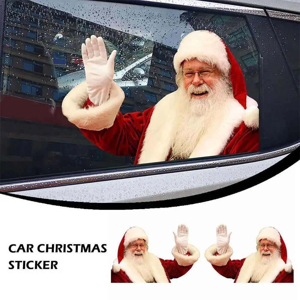 

1/2 шт. Рождественская Автомобильная наклейка, 3D реалистичный Санта-Клаус, волна, его рука, наклейка из ПВХ, прочная наклейка на заднее стекло автомобиля, домашний декор для стен