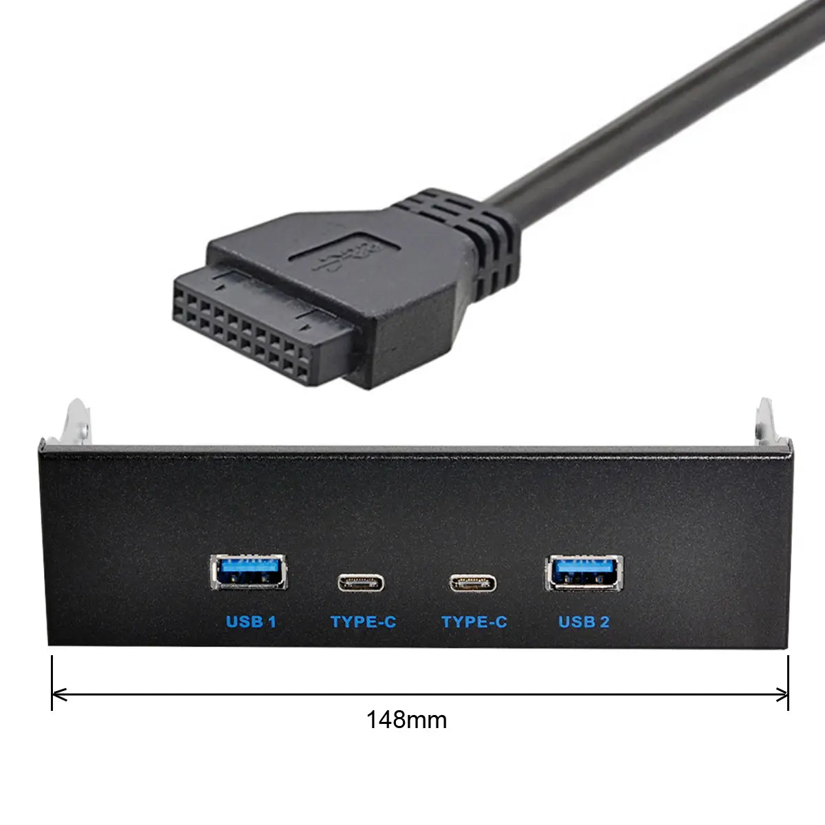 

USB-C & USB 3.0 HUB 4 Ports Front Panel to Motherboard 20Pin Connector Cable for 5.25" CD-ROM Bay