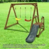 Wood Swing Set for Backyard, 2 in 1 Outdoor Swing Set with Slide, Climbing Rope Ladder Kids Backyard Playset 3