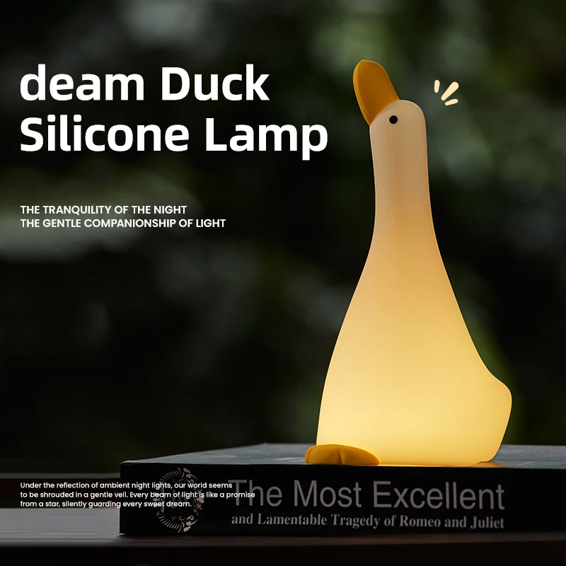 D2 LED Night Light Cute Duck Silicone Lamp USB Rechargeable Timing Bedside Room Decor Nightlights Dimming Touch Lamp Kids Gifts