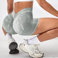 Women V back Shorts Faux Jeans Elastic Workout Sports Yoga Pants Butt Lifting Leggins Fitness Athletic Short Tights Seamless - Image 5