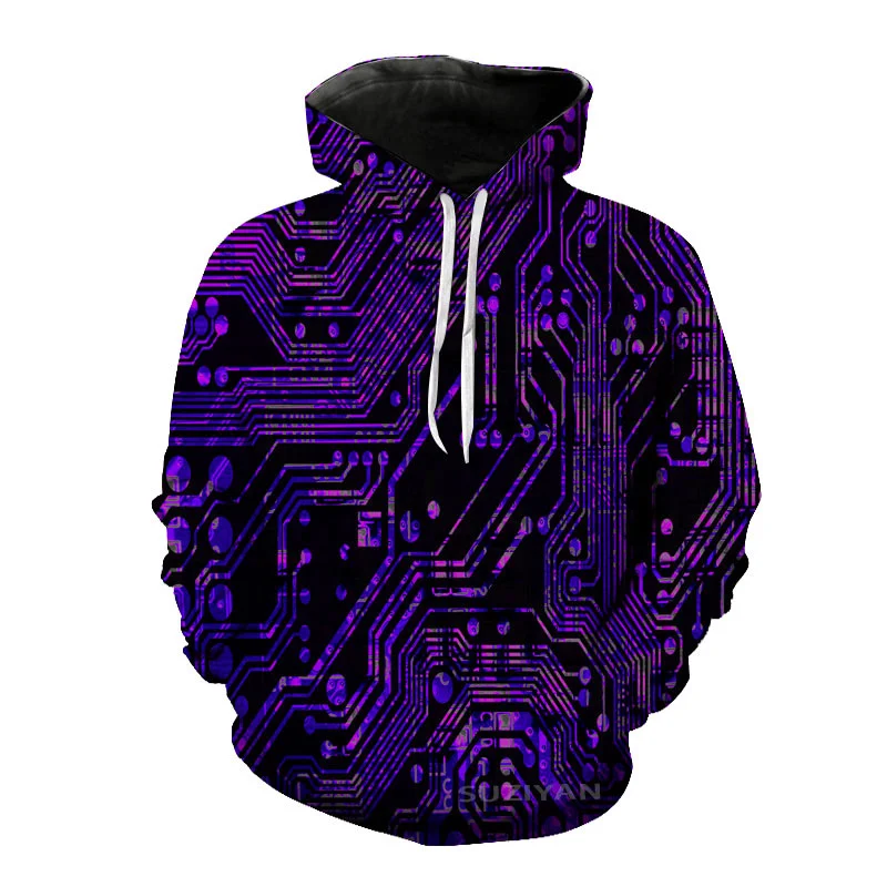 thumbnail image 1 of Sudadera con capucha con estampado 3D de chip electrónico creativo para hombre, ropa de calle informal de estilo Harajuku y hip hop, para primavera y otoño, 1 of 5