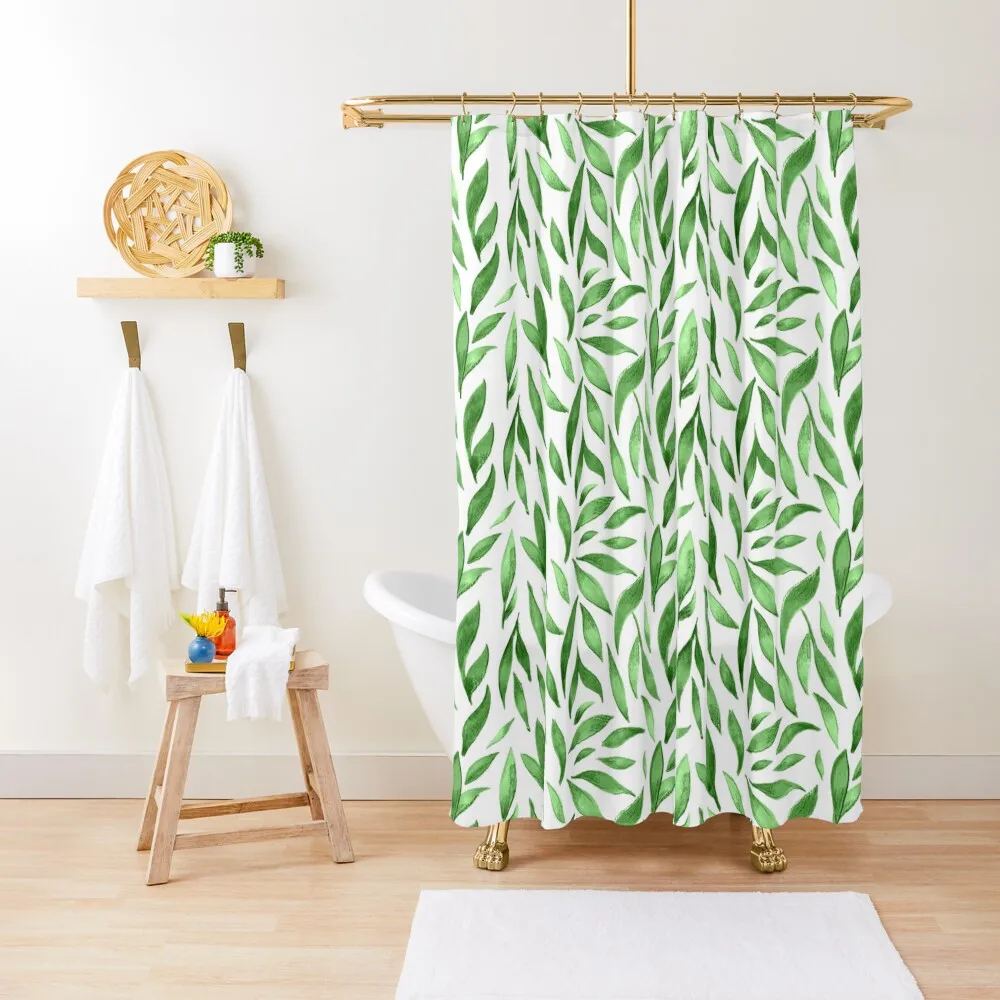 

Watercolor Leaves - Green Shower Curtain For Bathroom Shower Bathroom And Shower Waterproof Fabric Curtain
