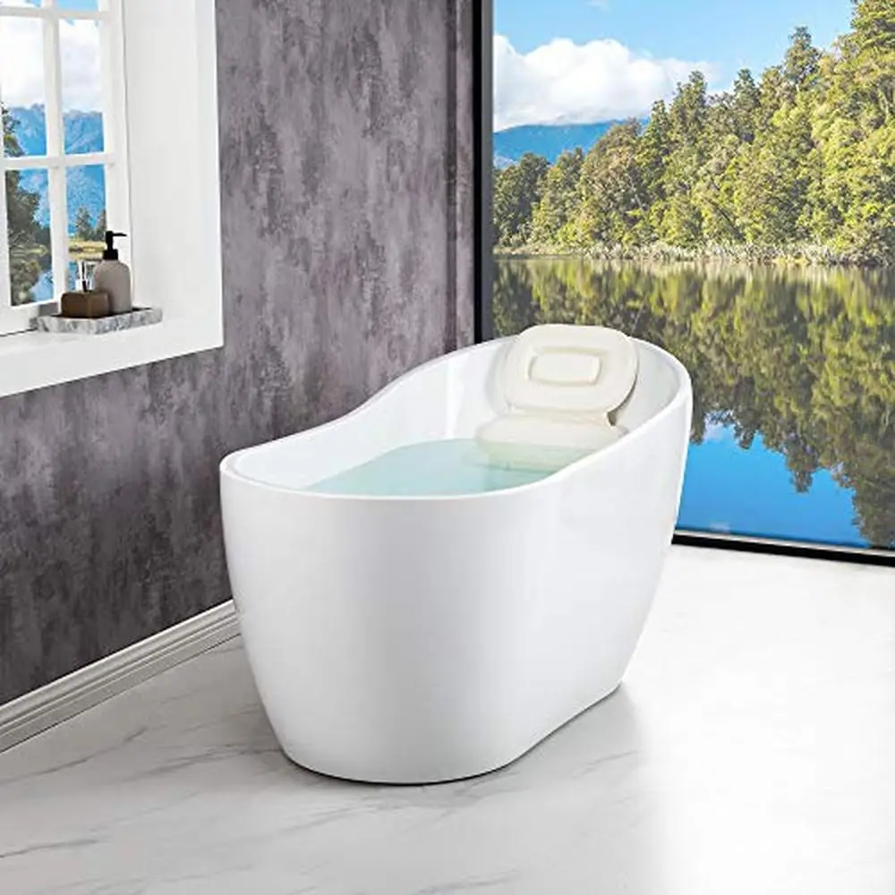 54" Acrylic Freestanding Bathtub with Matte Black Overflow and Drain Luxury Non-Slip Design 55 Gallons Capacity High Gloss White 3