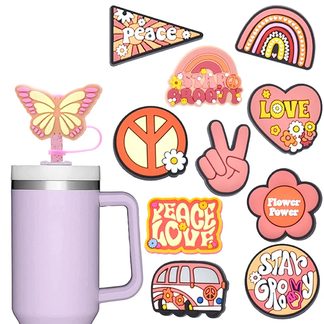 Peace Love Butterfly Flowers Straw Toppers Charms For Tumblers