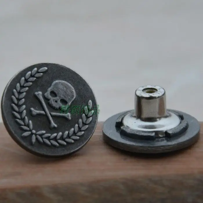 Free shipping 20pcs/lot Metal alloy button jeans button skull button ghost head I-buckle round gray metal 20mm 2