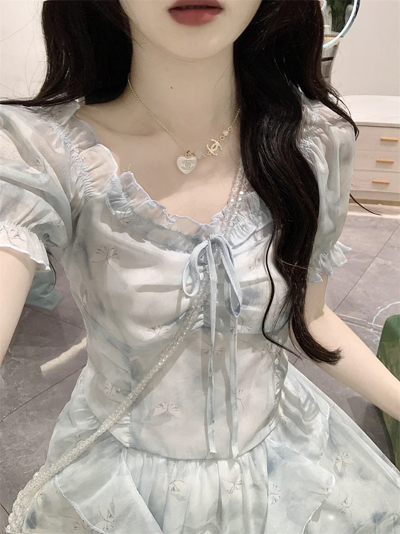 

Tea break French floral dress 2024 summer new gentle style temperament waist cinching sweet fairy first love long dress