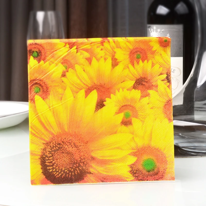 Gold Series Napkin Printed Placemat Paper Wine Glass Flower Arrangement Paper Hotel Wedding Colourful Mouth Cloth 20 Pcs/pac