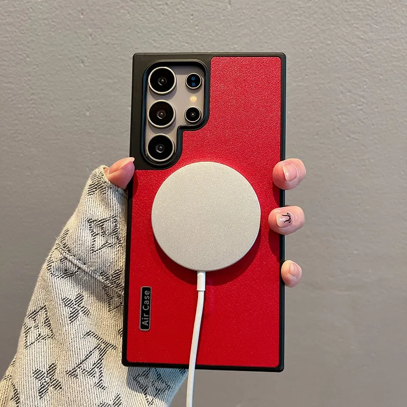 Luxury Double Color Matte Soft Leather Case with Magnetic Wireless Charging Protection Cover