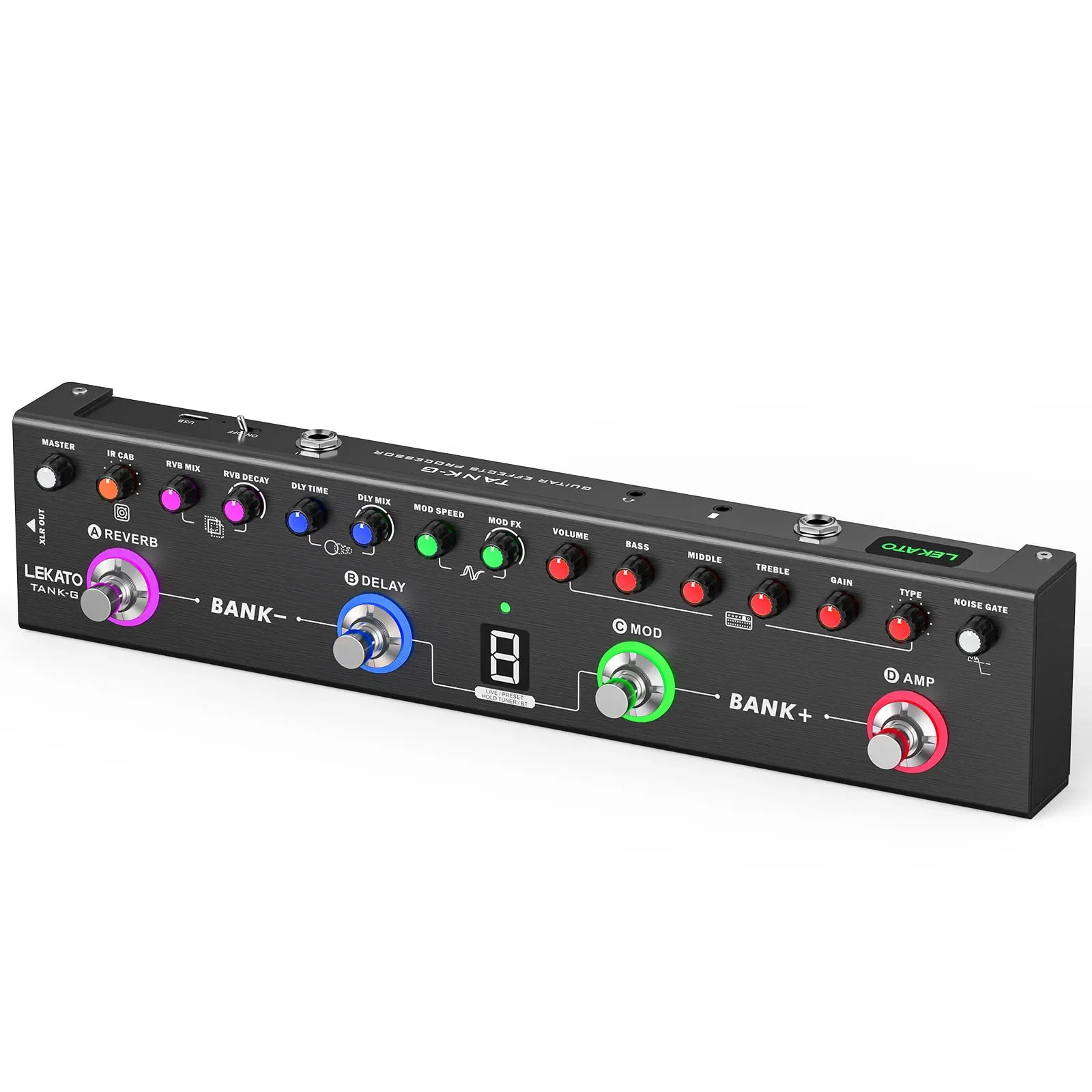 LEKATO Multi Effects Guitar Pedal with 36 Presets Editable 4 Modules Amp Chorus Delay Reverb IR CAB Tuner BT Music Recording