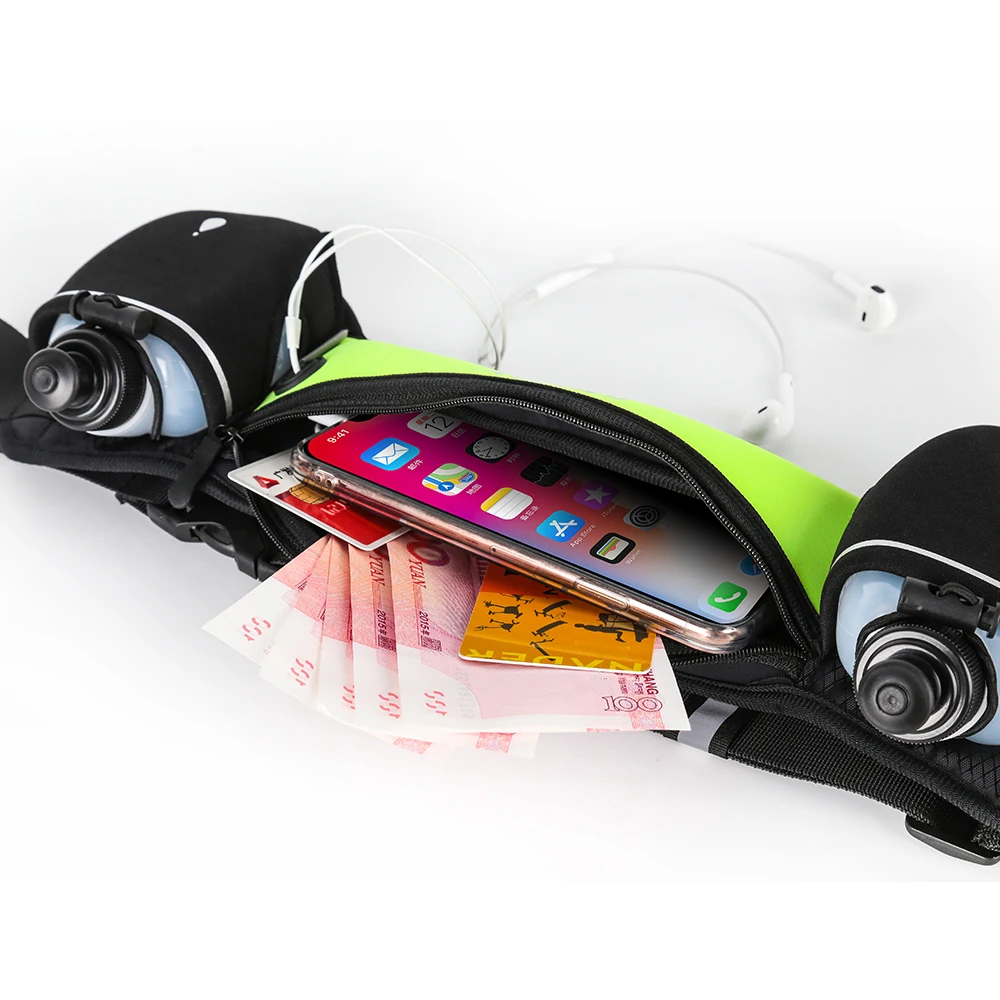 HAISSKY Marathon Sports Waist Pack Bags With Double Water Botle GYM Fitness Large Capacity Waist Phone Pouch For iPhone Samsung