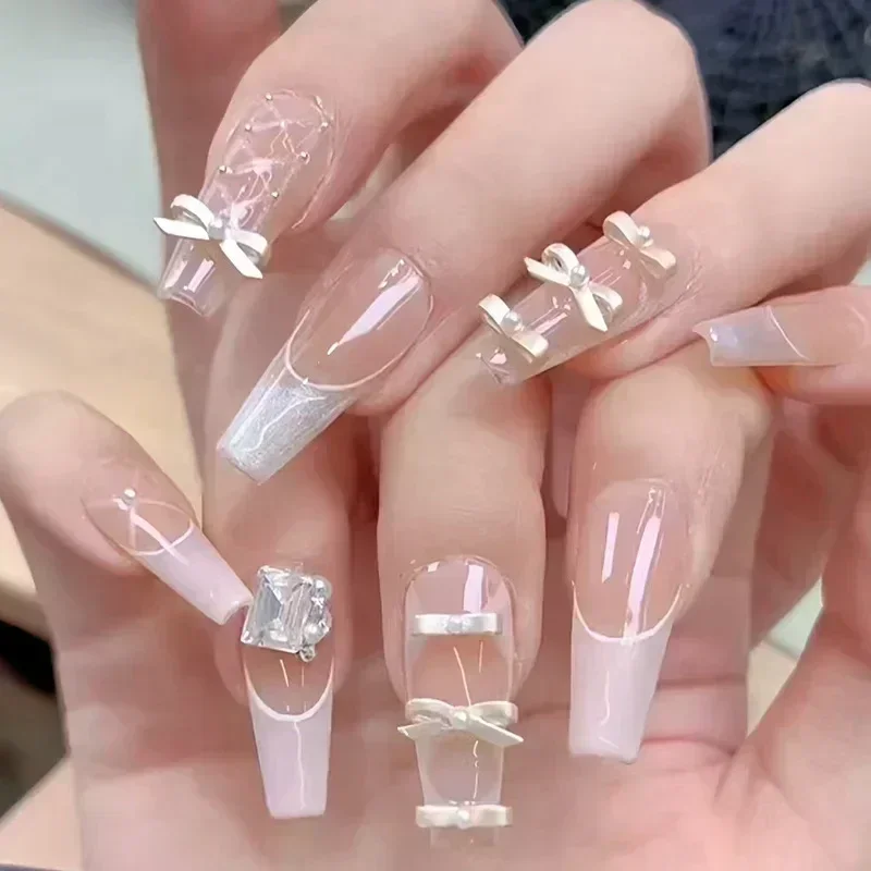 10/20PCS 3D 금속 8mm 발레 신발 핑크 리본 Bowknot 네일 매력 Kawaii 한국어 & 프랑스어 활 손톱 장식 쥬얼리 액세서리