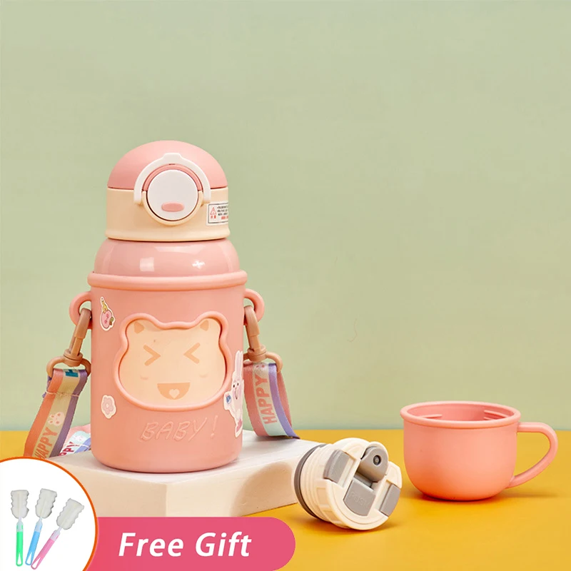 Kids Water Bottle with Straw Insulated Stainless Steel Thermos Hot Coffee  Mug Vacuum Flasks Leakproof Insulated Tumbler Drinks - AliExpress