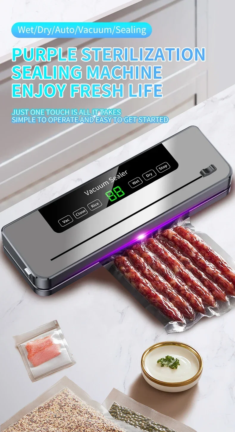 Description Picture 3 of itemCENRR Food Vacuum Sealer Machine Wet Dry Food Packaging Machine With UV Kitchen Food Storage Sealing Machine Built-in Cutter