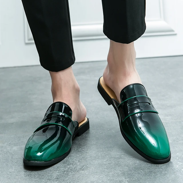 2023 Summer British Style Advanced sense dark green Mules Shoes For Men's  Patent Leather Classic Daily Outdoor Casual Slipper - AliExpress