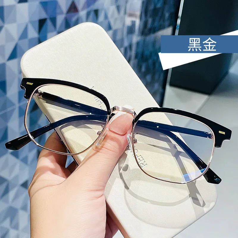 Anti Blue Light Glasses Fashion Eyeglasses Unisex Square Plain Metal Frame Polygon Eyeglasses for Men Women