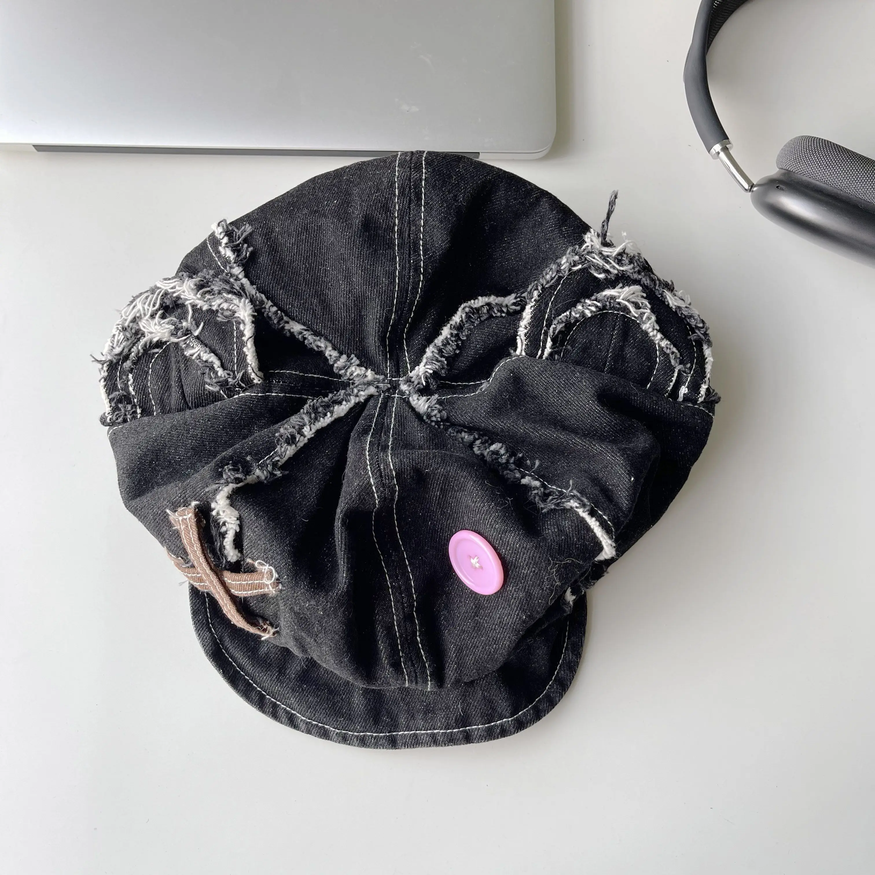 2025 Punk Gothic Solid Vintage Button Hat Women Y2k