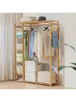 Magshion Bamboo Clothing Garment Rack Freestanding Clothes Coat Hanger Closet Organizer with Shelf for Shoe or Storage B 2