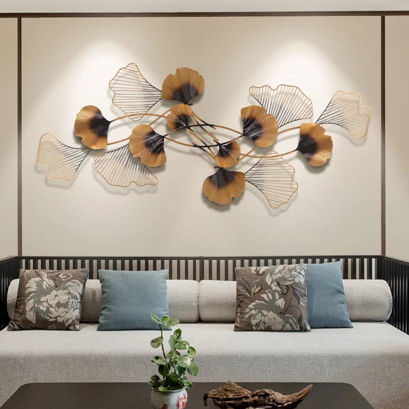 

Chinese Wrought Iron Ginkgo Leaf Wall Painting Home Background Wall Hanging Crafts Porch Store Office Wall Sticker Accessories