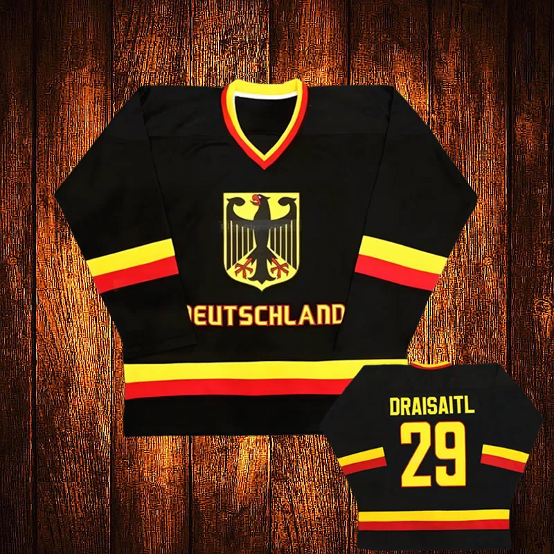 Vintage Team Germany Deutschland Leon Draisaitl Embroidery Stitched Hockey Jersey Youth Kids Adult Any Size And name 053