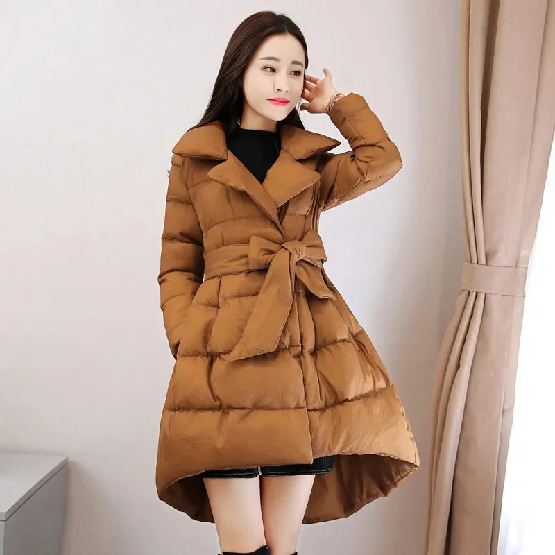 2023 New Women Mid-Length Cotton Jacket Winter Female Casual Loose Thicken Warm Outwear Fashion A- Line Cotton-Padded Jacket