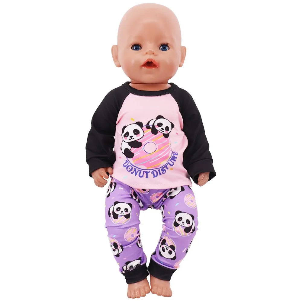 Handmade Crew Neck Pajamas For 18Inch American Doll Accessory Girl 43 cm Baby Born Clothes 43 cm Doll Accessories Our Generation 5
