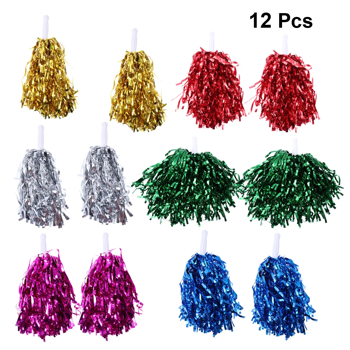 12 Pcs Cheerleader Pompom Dance Cheer Pom White Pom Poms DIY Cheer Poms Red Pompoms Metal Foil Rainbow Cheerleading