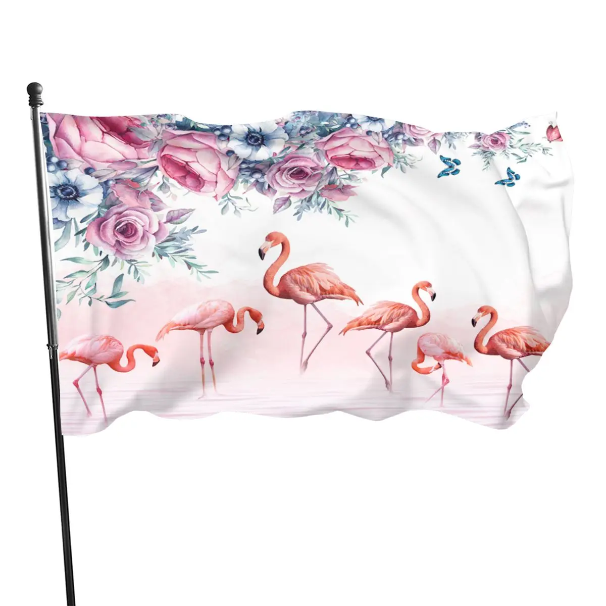 

Flamingos Flag Outdoor Cute Pink Flamingo Tropical Leaves Garden Flags House Flags Banner Decor for Courtyard Porch Lawn Women