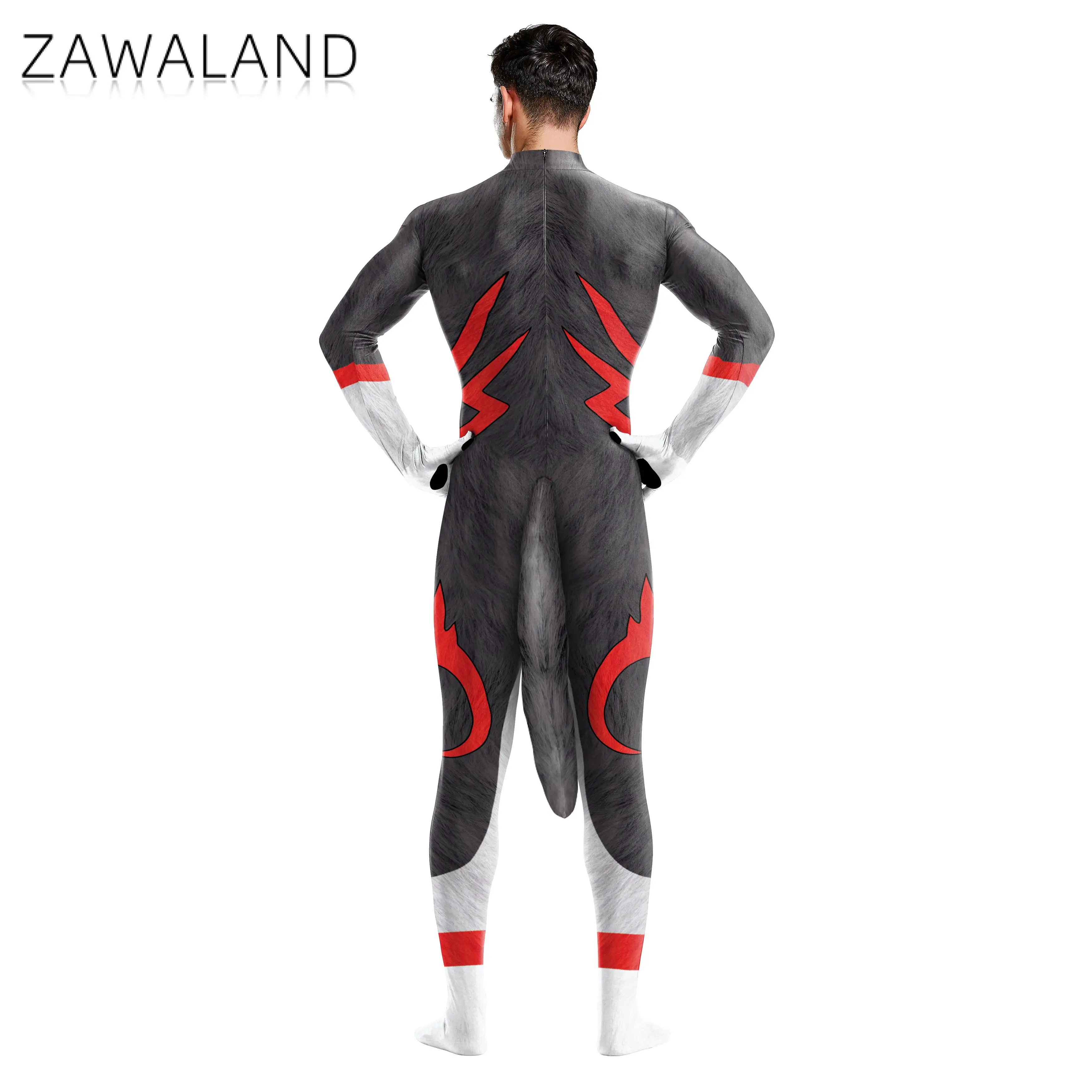 Zawaland Adult Fancy Petsuit Wolf Printed Cosplay Costume Carnival Animal Bodysuit Purim Disguise Zentai Festival Party Catsuit cosplay costume