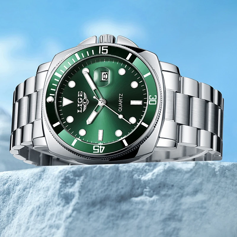 LIGE Mens Watches Top Brand Luxury Diver Watch Men Fashion Business Military Sports Waterproof Quartz Wristwatch Montre Homme