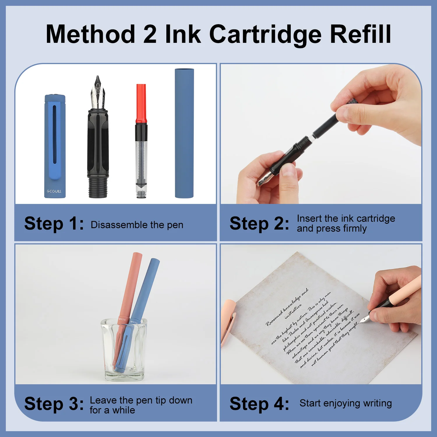 Calligraphy Pen Set 74pcs- 8 Calligraphy Fountain Pens with Varied Nibs, 66 Ink Cartridges(14 Colors)-Writing, Drawing - 5