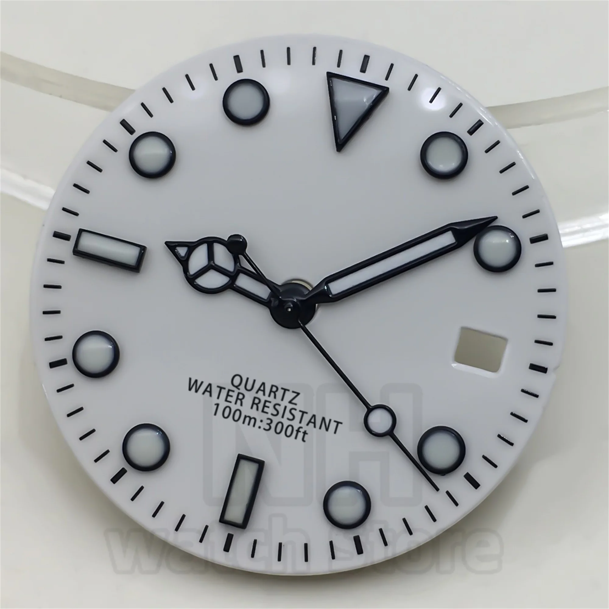 29mm Black & White Watch Dial with Green Luminous Hands - Matte & Glossy Finish