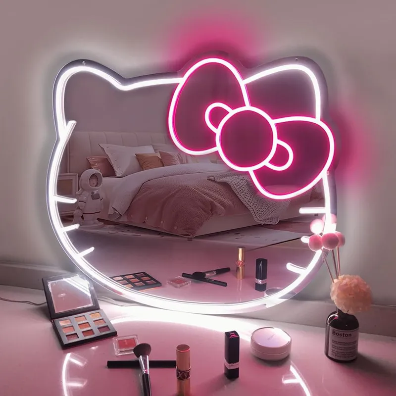 Neon Sign for Wall Decor Makeup Mirror With Light Living Room Kid Room Neon Light up Acrylic Mirror for Girl's Gift
