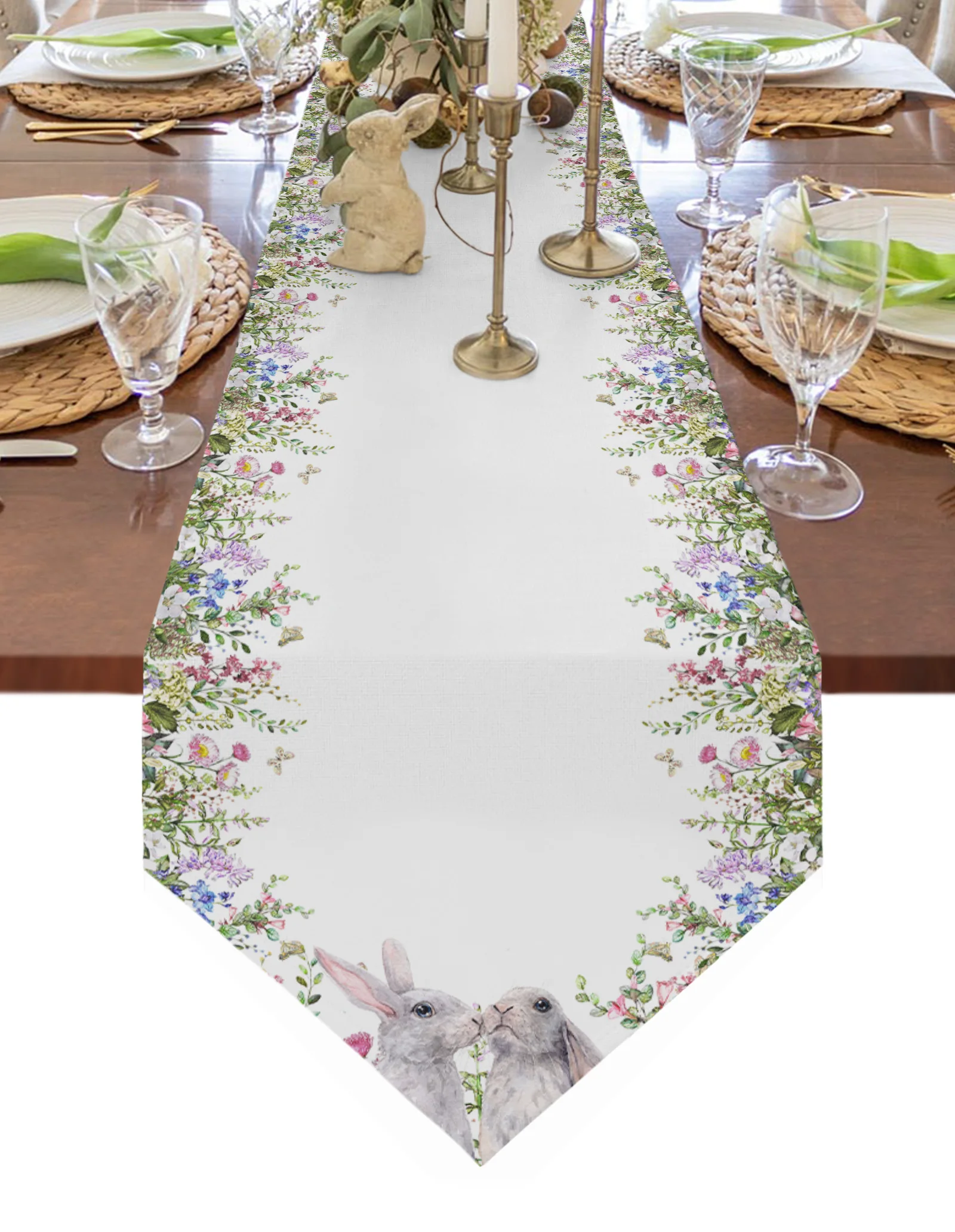 

Easter Watercolor Plants Bunny Eggs Table Runner Mats Dining Table Decor Easter Theme Party Table Cover Easter Decoration 2023