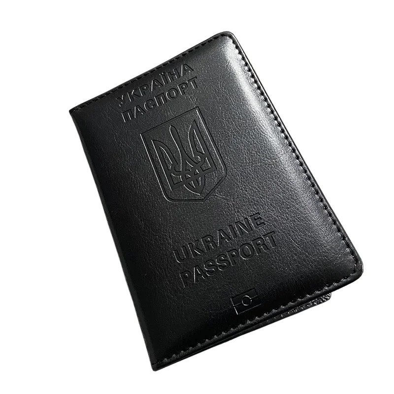 Ukrainian Passport Holder Men Black Pu Leather Cover on Passports Travel Wallet Case Passaporte Viagem cartoon passport cover pu leather covers for passports travel wallet cute passport holder protector free engraving of names