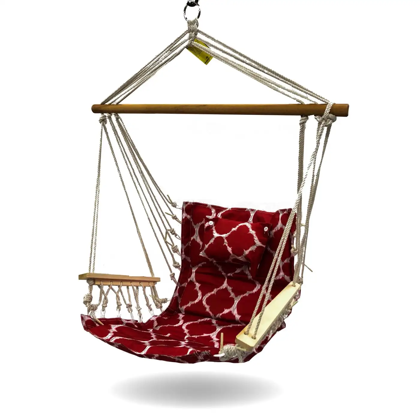 

Cotton Polyester Blend One Person Hanging Rope Hammock Chair - Red and White Geometric Pattern