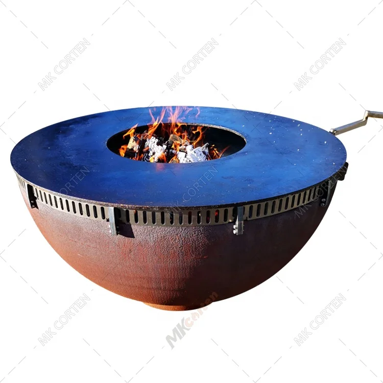 Mk Corten Custom Corten Steel Barbeque Braciere Metal Iron Ball Fire Pit Bbq Grill Outdoor Garden Barbecue Affumicato