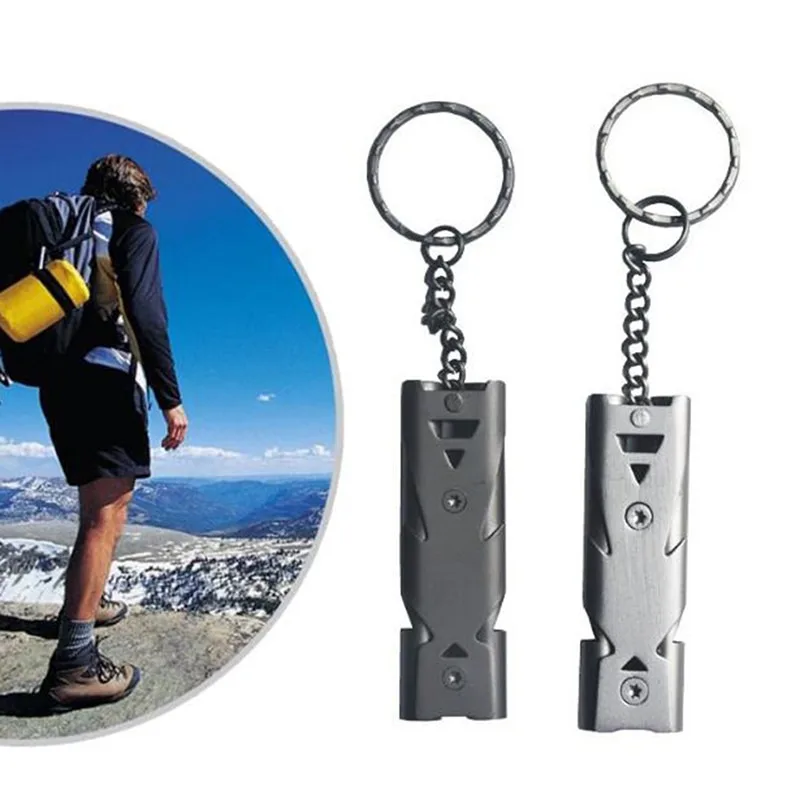 Outdoors High Decibel Portable Keychain Whistle Stainless Steel Double Pipe Emergency Survival Whistle Multifunction Tools whistle keychain mini whistle survival whistle metal whistle soccer whistle sport whistle sports whistle horror scream whistle