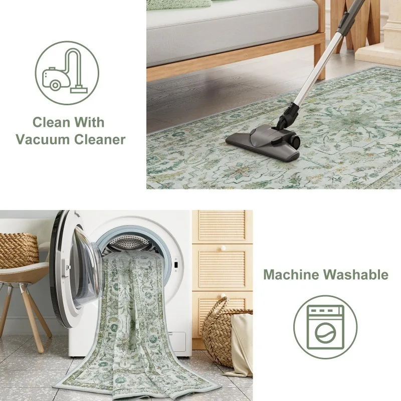Gray Vintage Boho Rugs Large Non Slip Carpet Moroccan Rugs for Bedroom Dining Room Kitchen Classic Oriental Design Bedroom Rugs 6