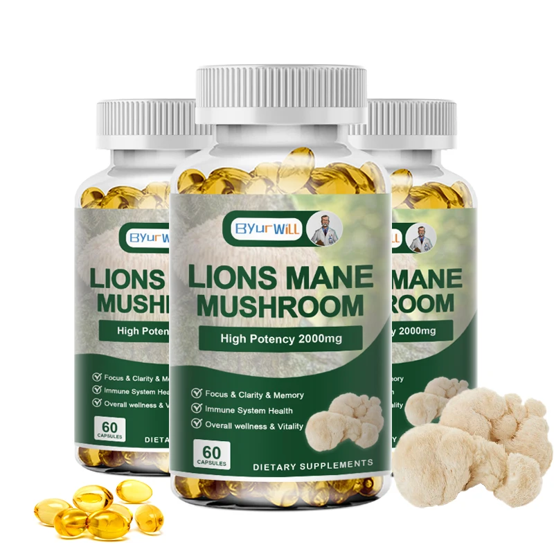 Lions Mane Mushroom Capsules Natural Brain Nervous System Health Memory Supplements