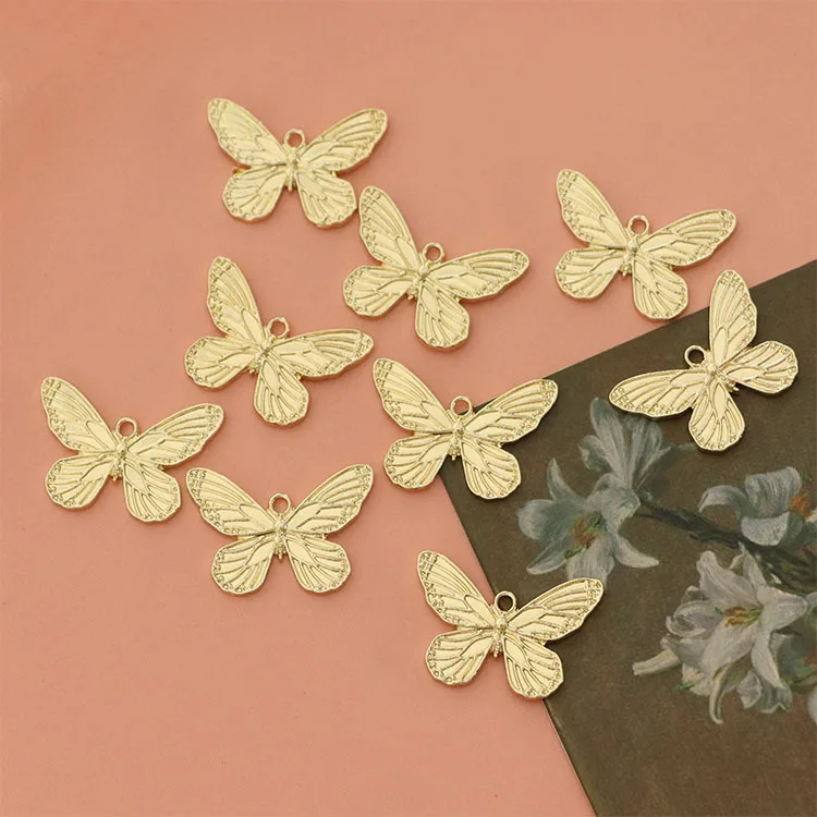 

10pcs Handmade Butterfly Pendant Charms Gold Color Alloy Necklace Earrings Pendant Connectors Diy Jewelry Making Supplies