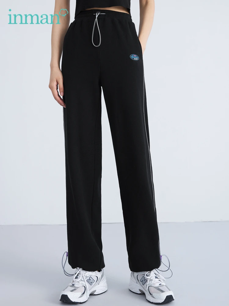 

INMAN Women's Casual Pants Spring Autumn Sporting Style High Waist Waffle Plaid Texture Multicolor Loose All-match Trousers