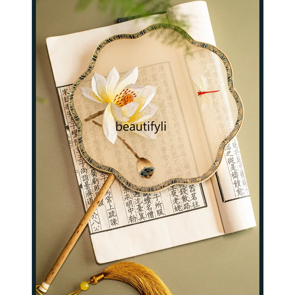 

Yj Suzhou вышивка архистический круговой веер Шелковый веер в китайском стиле Hanfu двусторонний веер с вышивкой