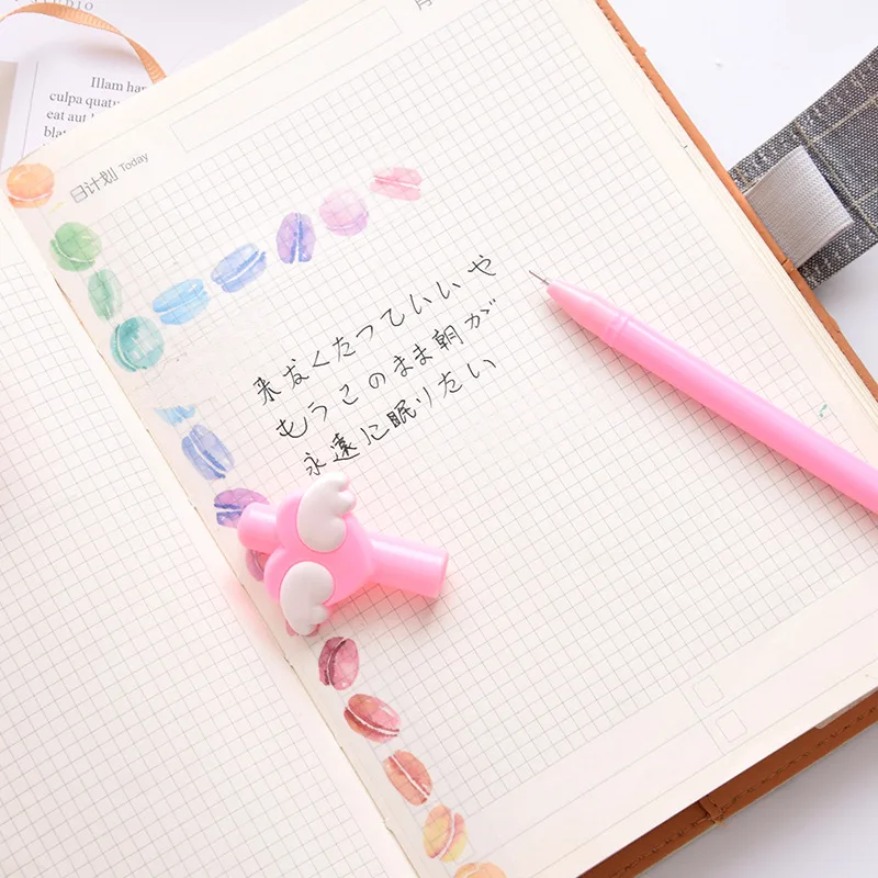 Pink Girl Heart Lovely Wings Black Neutral Pen Students Office Kawaii  Stationary School Supplies Pen for Writing 30 pcs building block pen pencils for kids school supplies modeling writing students new material lovely shaped stacking beer