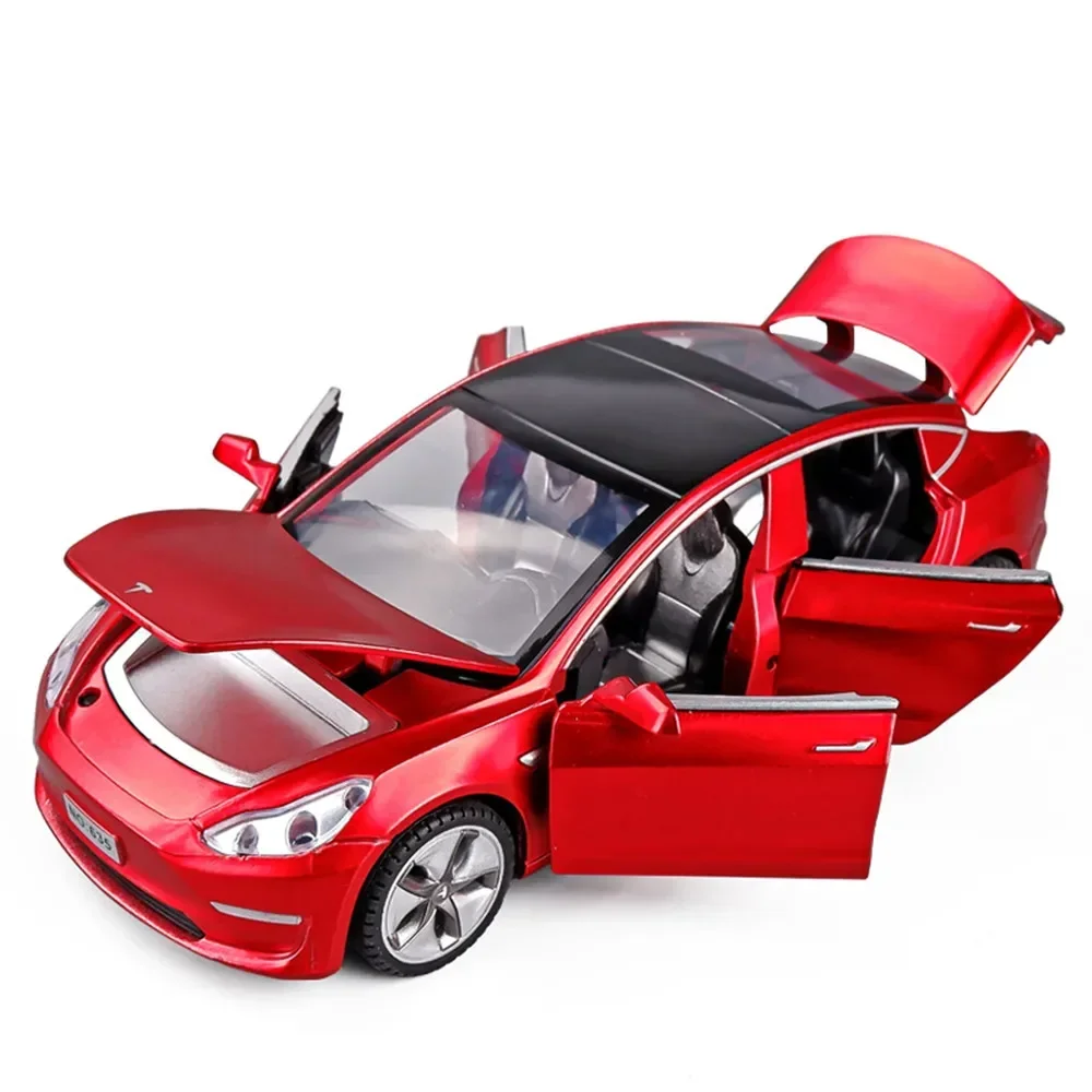 New 1:32 Tesla MODEL 3   Alloy Car Model Diecasts Toy Vehicles Toy Cars For Children Gifts Boy Toy Sound Light Pull Back 6